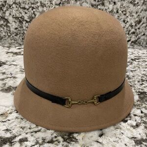Charlie Paige Tan Wool Cloche Hat with Black Band